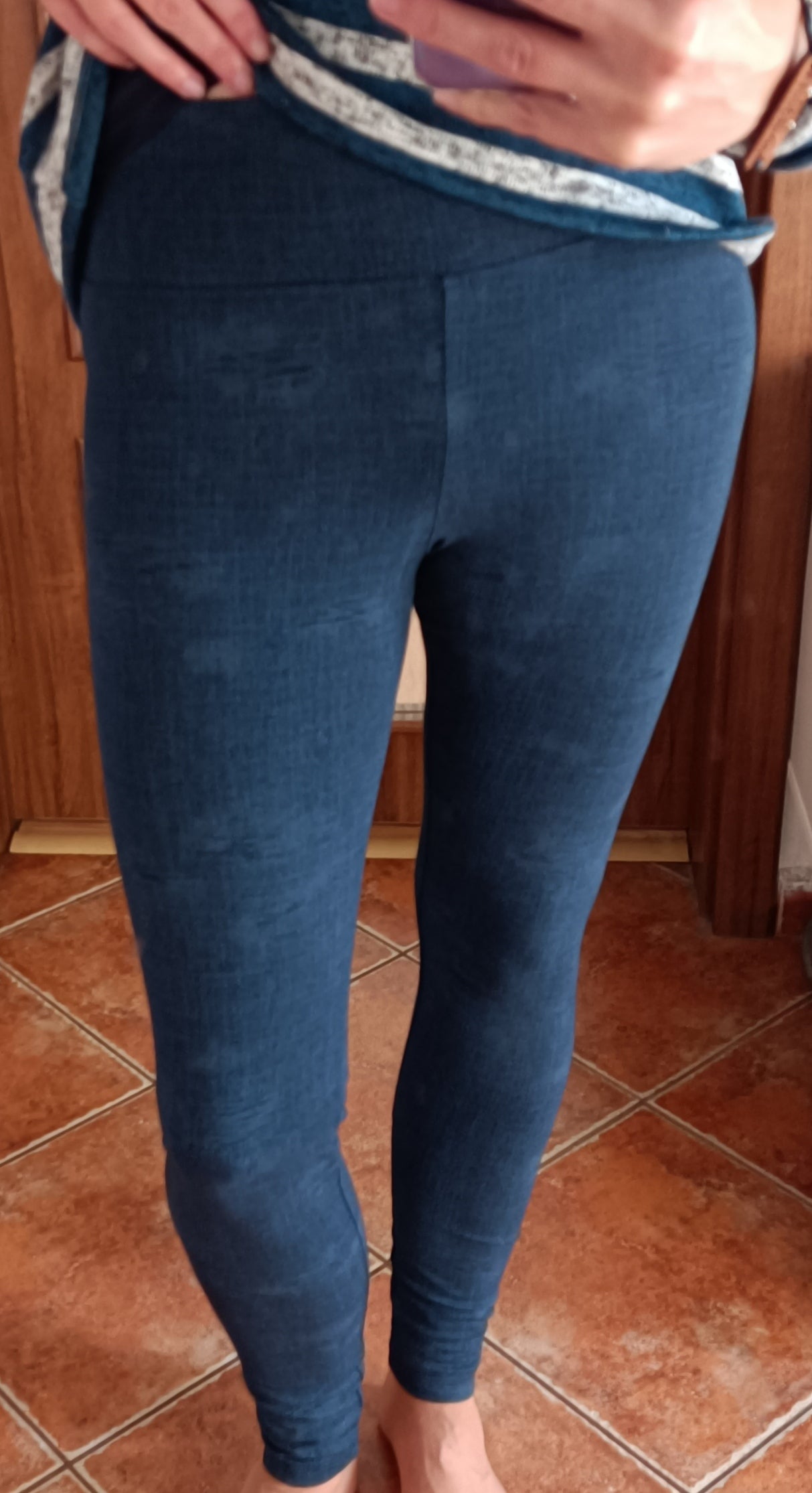 legíny s vysokým pasem - jeans modrá